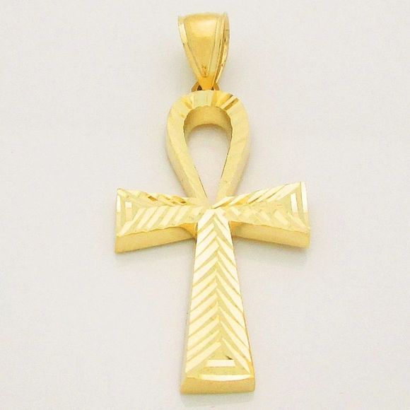 REAL GOLD Egyptian Ankh Pendant Diamond Cut NEW